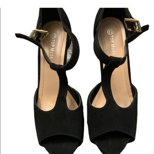 TOP Moda Black Heels with Open Toe and T-Strap Design